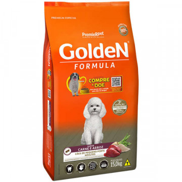 Ração Premier Pet Golden Cães Adultos Raças Pequenas  Carne e Arroz Cães  - 1/3/15kg